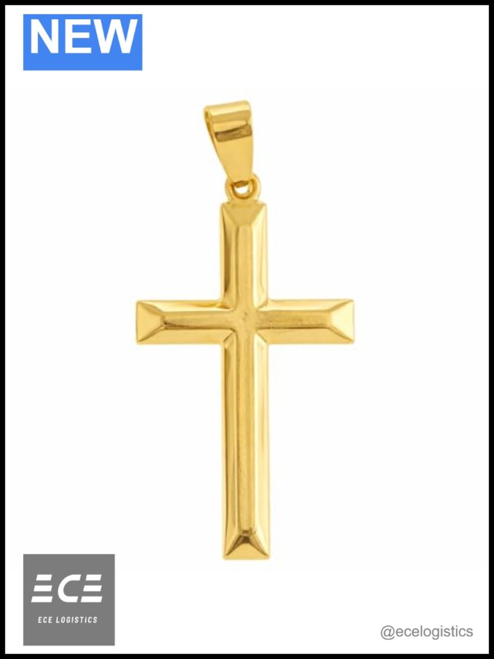 14K Gold Beveled Cross Pendant Necklace 34mm Satin Faith Jewelry
